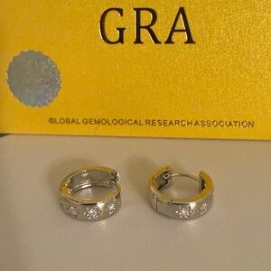 GRA Moissanite 0.021 ct Round Brilliant Color D women’s classic Hoop Earrings